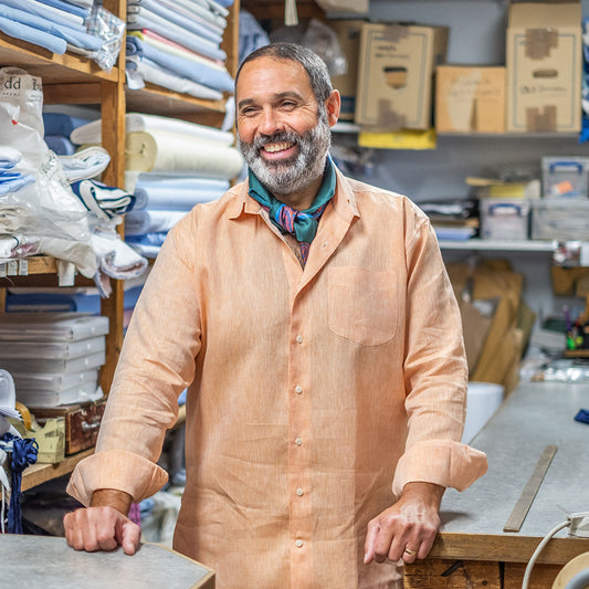 Casual Linen Shirt with Slubs in Orange