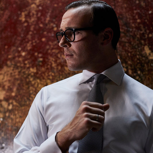 Diced Check Woven Silk Tie in Navy and Blue