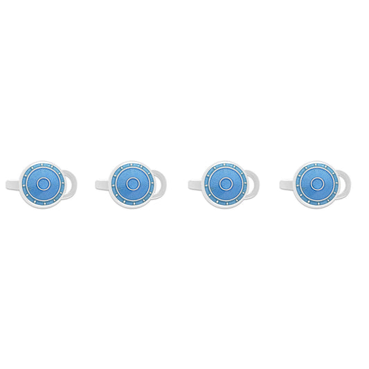 Sterling Silver Domed Enamel Shirt Studs in Light Blue