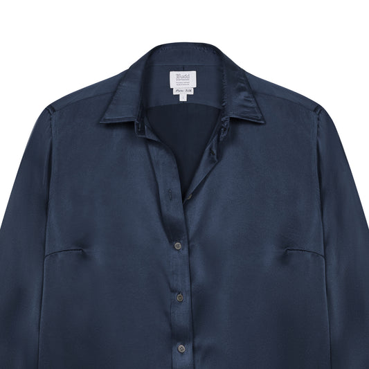 Buddette Silk Button Cuff Shirt in Indian Ink