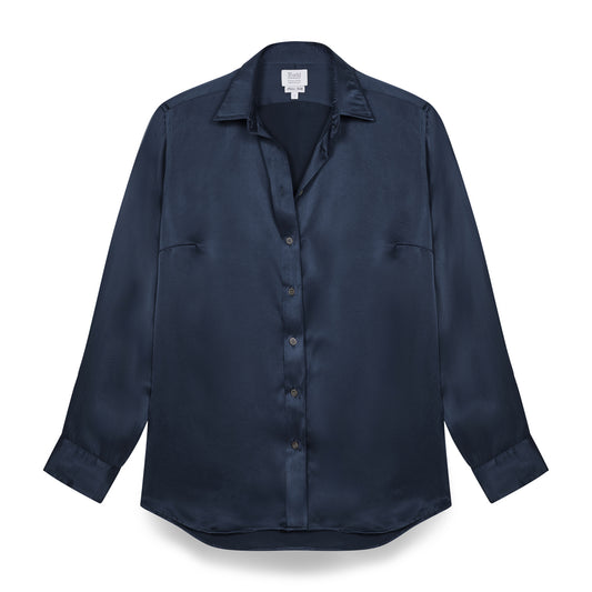 Buddette Silk Button Cuff Shirt in Indian Ink