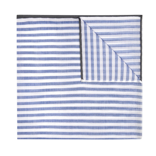 Buren Stripes Batiste Cotton Pocket Square in Blue
