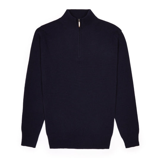 Wool Cashmere Quarter Zip Jumper in Dark Navy