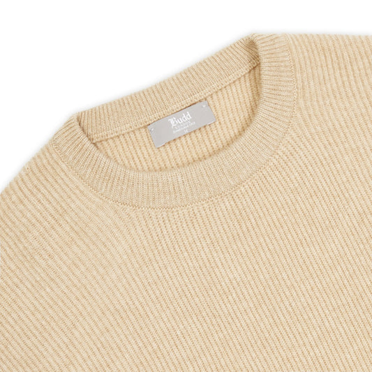 Cashmere Fishermans Rib Crew Neck Jumper in Linen