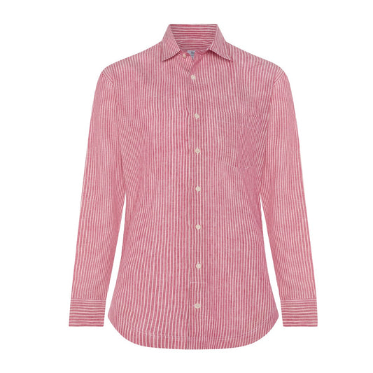 Casual Stripe Linen Shirt in Red and White