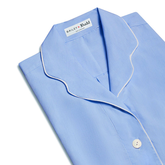 Charlie Plain Cotton Pyjama Short Set in Sky Blue Collar