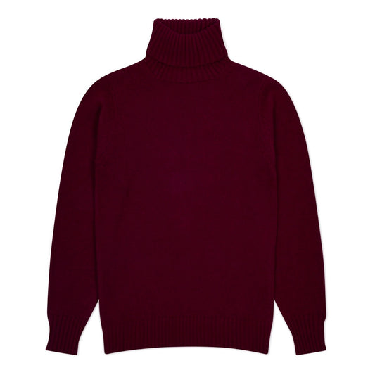 Plain Cashmere Roll Neck Jumper in Claret
