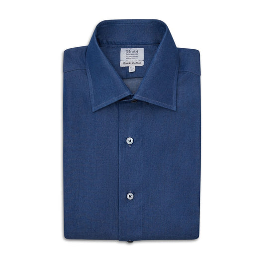 Classic Fit Plain Denim Button Cuff Shirt in Dark Blue