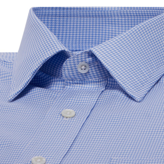 Classic Fit Dogtooth Italian Twill Button Cuff Shirt in Sky Blue