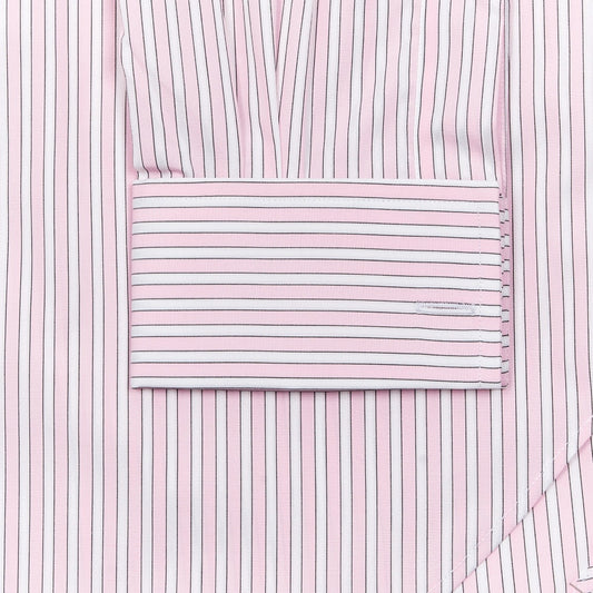 Cuff detail on Exclusive Budd stripe shirt in sugar pink