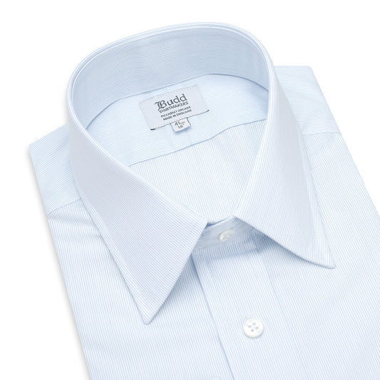 Classic Fit Fine Stripe Superpoplin Double Cuff Shirt in Sky Blue