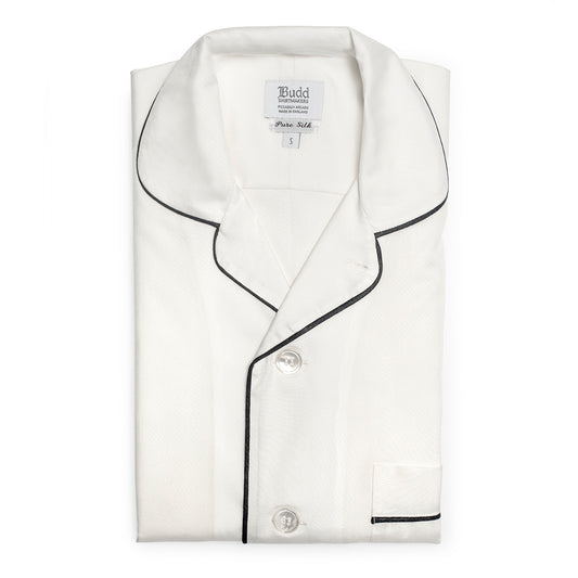 Plain Silk Pyjama Shirt in Cream