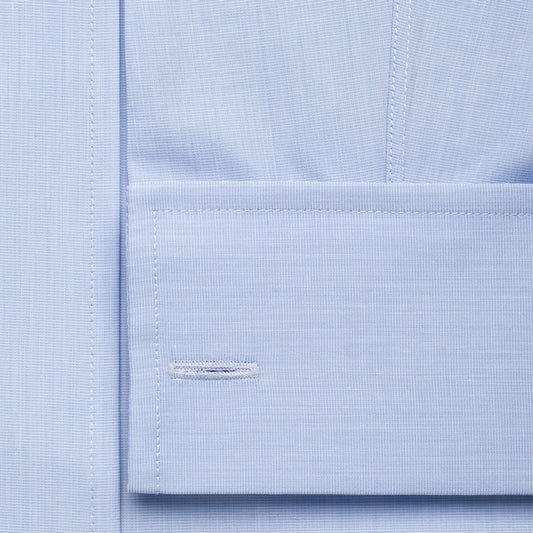 Classic Fit Exclusive End on End Sea Island Cotton Double Cuff in Sky Blue