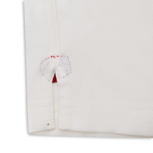 Exclusive Herringbone Cotton and cashmere women's pyjamas in white with red trim detail image