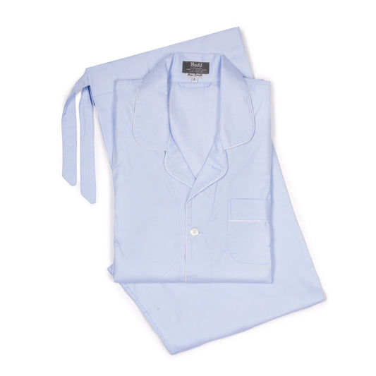 Plain Fine Twill Pyjamas in Sky and White