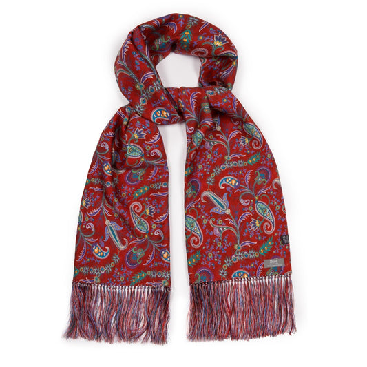 Silk Paisley Print Scarf in Red