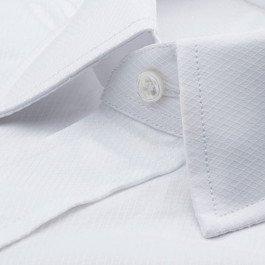 Collar detail on Marcella Fly Front Double Cuff Dress Shirt in White