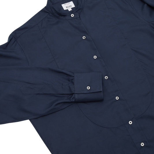 George Plain Silk Neck Band Dress Shirt in Navy