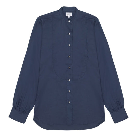 George Plain Silk Neck Band Dress Shirt in Navy