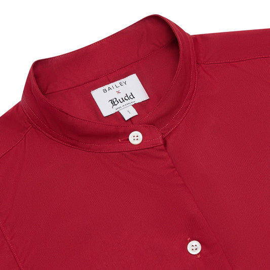 George Plain Silk Neckband Shirt in Red collar and logo detail