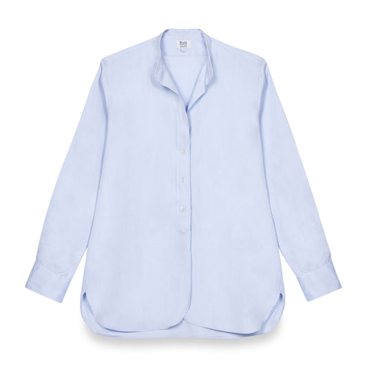 Grandad Pinpoint Button Cuff Shirt in Sky Blue