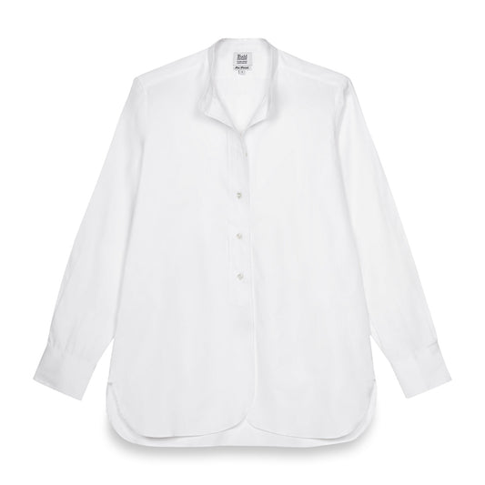 Grandad Pinpoint Button Cuff Shirt in White