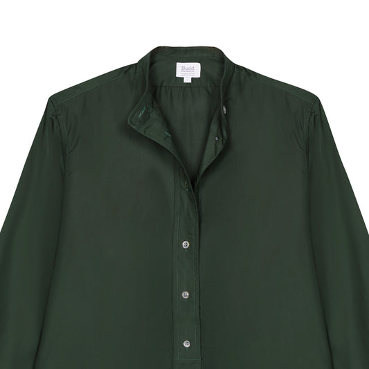 Grandad Superpoplin Button Cuff Shirt in Forest Green