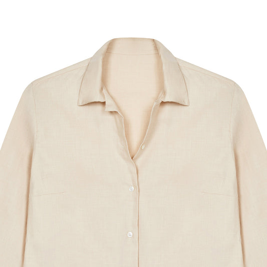 Lido Cotton Cashmere Button Cuff Shirt in Sand