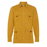Plain Linen Button Cuff Safari Shirt in Yellow