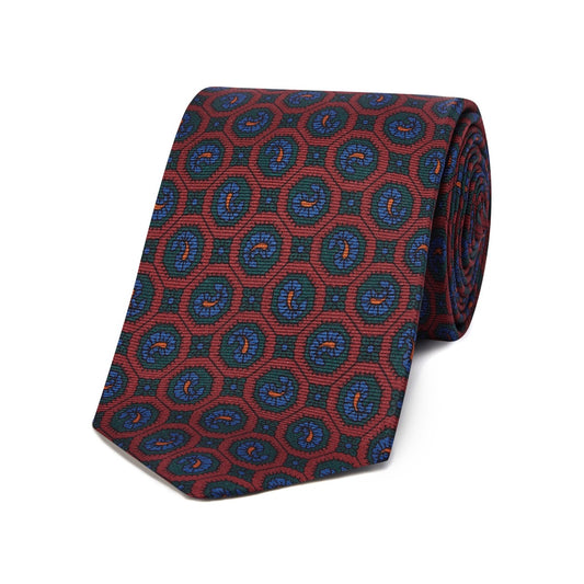 Madder silk tie in red and green