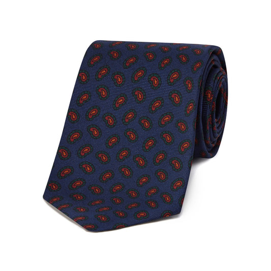 Madder Silk Medium Paisley Motif Tie in Navy