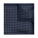 Medium Spot Silk Pocket Square in Navy and White