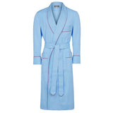 Plain Cotton Poplin Dressing Gown in Sky Blue with Red Trim
