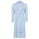 Plain Cotton Poplin Dressing Gown in Sky Blue with Navy Trim