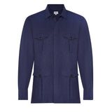 Plain Linen Button Cuff Safari Shirt in Navy