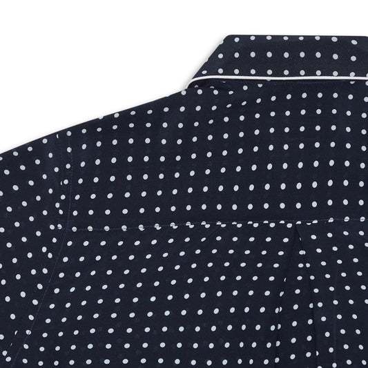 Polka Dot Silk Crepe de Chine Women's Pyjamas in Navy and White