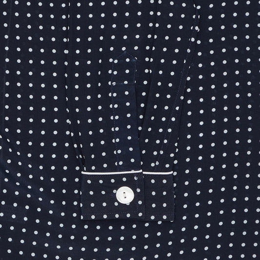 Spot Crepe de Chine Silk Women's Pyjamas in Navy and White Cuff Detail