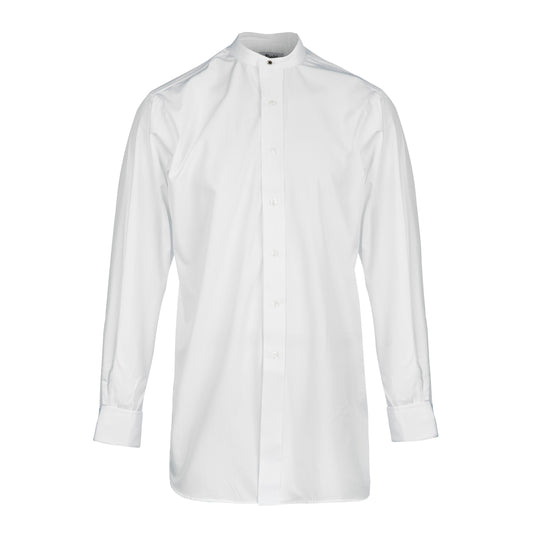 Classic Fit Plain Neckband Poplin Double Cuff Shirt in White
