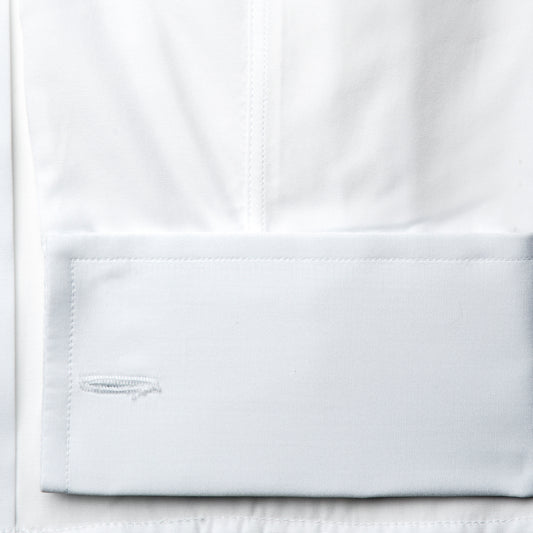 Classic Fit Plain Neckband Poplin Double Cuff Shirt in White