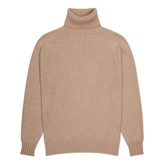Plain Cashmere Roll Neck Jumper in Linen