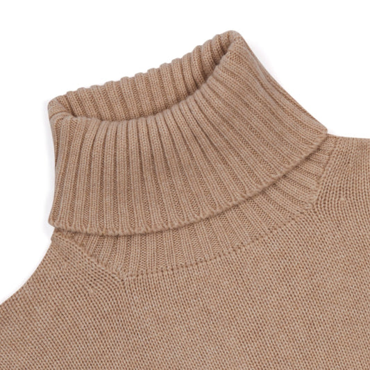 Plain Cashmere Roll Neck Jumper in Linen Collar