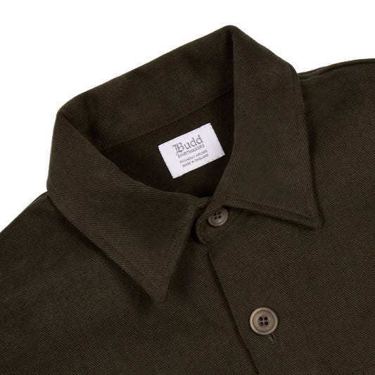 Olive green cotton Twill chore jacket collar