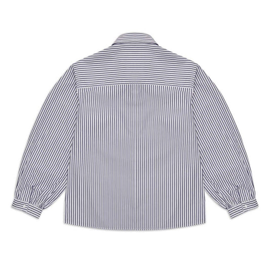 Penny Long Sleeve Wide Stripe Cotton Blouse in Navy