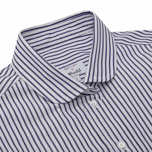 Penny Long Sleeve Wide Stripe Cotton Blouse in Navy Collar