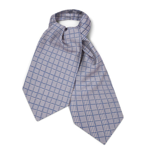 Prince of Wales Check Silk Cravat in Sky