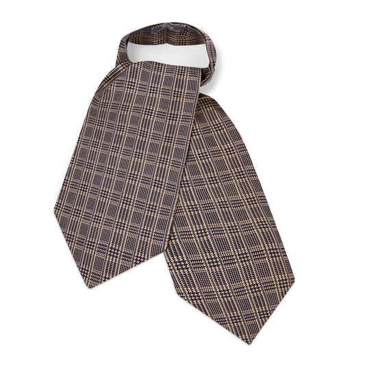 Prince of Wales Check Silk Cravat in Navy