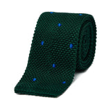 Silk Knitted Tie in Racing Green with Blue Spot