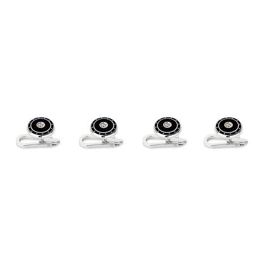 Plain Silver Diamond Domed Enamel Studs in Black