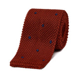 Silk Knitted Tie in Red with Navy Spot
