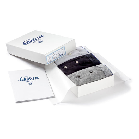 Plain Cotton Schiesser 3 Pack Boxer in White, Grey and Navy